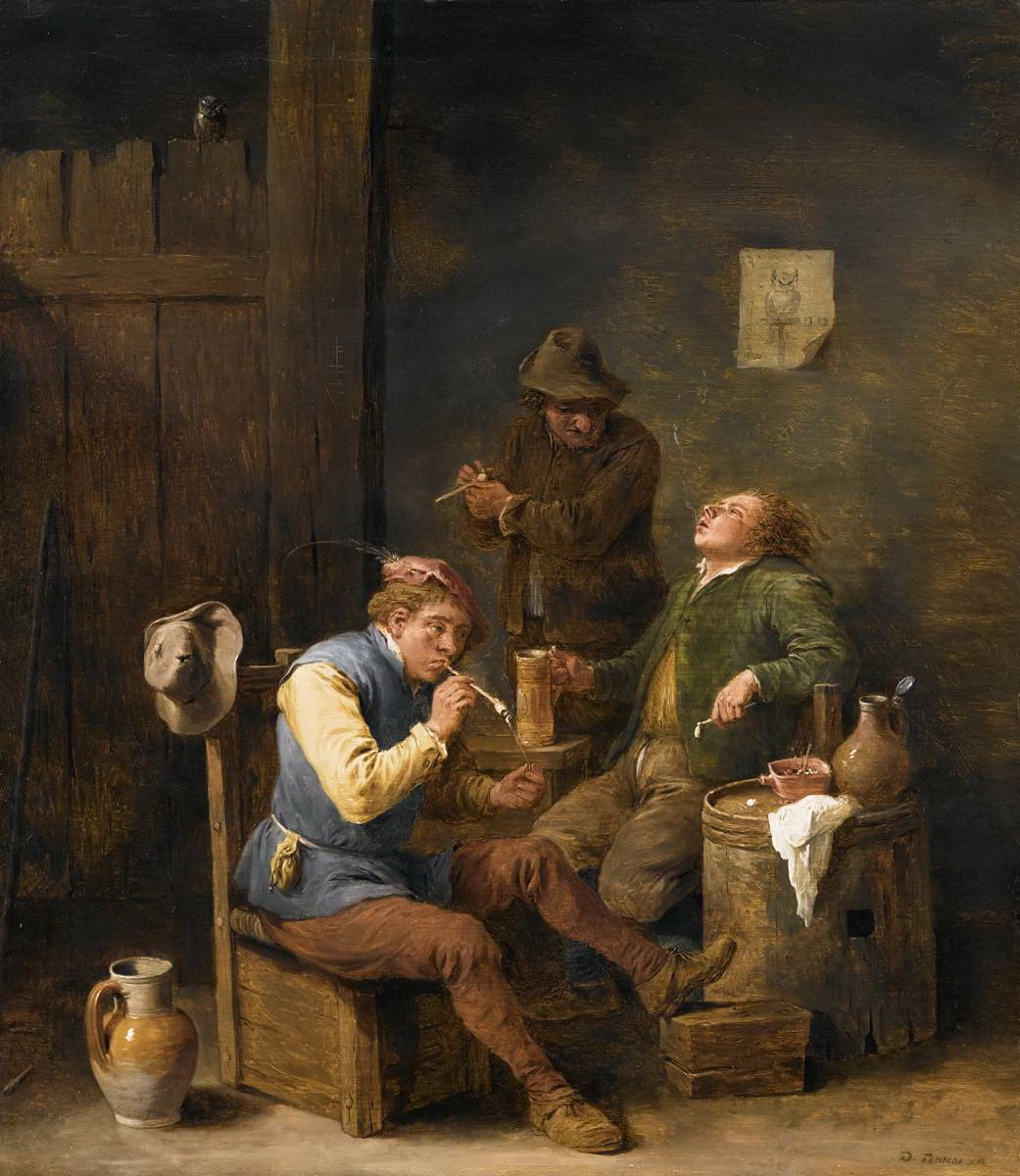 Fumatori e bevitori in una taverna